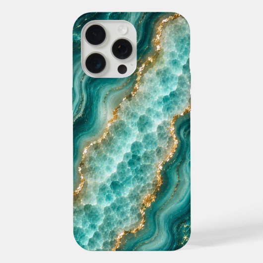 Luxe turquoise agaat marmer met gouden aders iPhone hoesje (Achterkant)