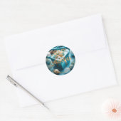 Luxe Turquoise Blauw & Gouden Kerstcadeaus Ronde Sticker (Envelop)