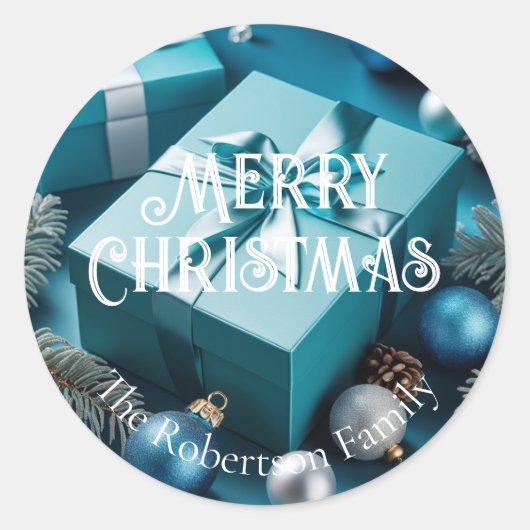 Luxe Turquoise Blauw Groen Zilver Kerstcadeaus Ronde Sticker (Voorkant)