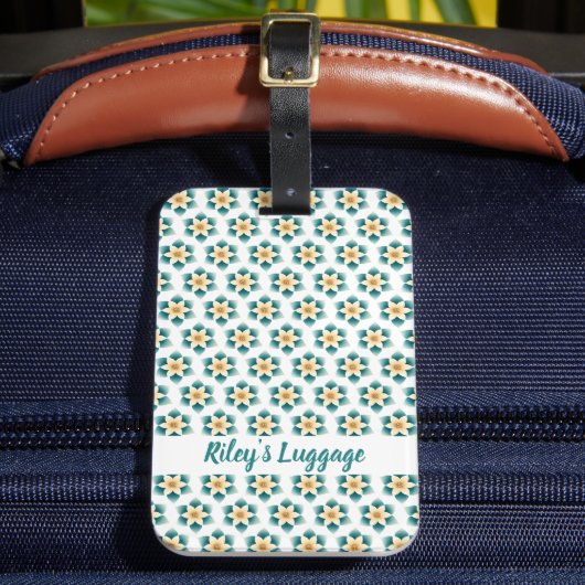 Luxe Turquoise Bloemen Bagagelabel (Voorkant Insitu 2)
