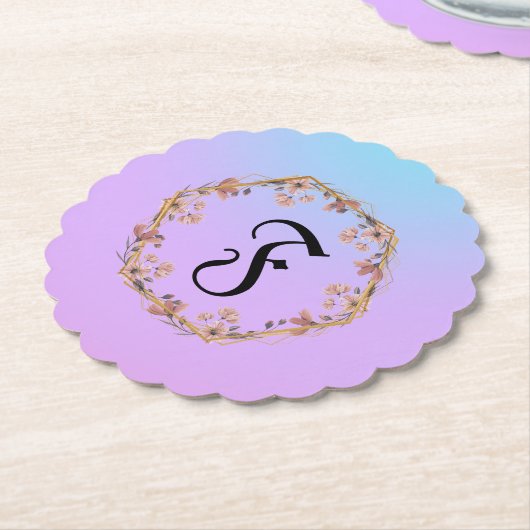 Luxe Turquoise bloemengradiënt monogram naam Kartonnen Onderzetters (Gekanteld)