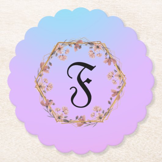 Luxe Turquoise bloemengradiënt monogram naam Kartonnen Onderzetters (Voorkant)