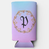 Luxe Turquoise bloemengradiënt monogram naam Seltzer Blikjeskoeler (Voorkant)