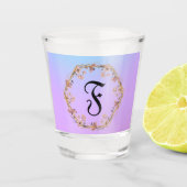 Luxe Turquoise bloemengradiënt monogram naam Shot Glas (Voorkant)