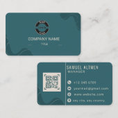 Luxe Turquoise en Crème Professioneel QR Code Visitekaartje (Voorkant / Achterkant)