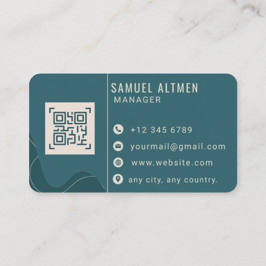 Luxe Turquoise en Crème Professioneel QR Code Visitekaartje (Achterkant)