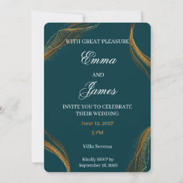 Luxe Turquoise en Gouden Formele Trouwuitnodiging Kaart