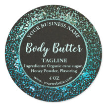 Luxe turquoise glitter productetiket