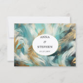 Luxe Turquoise Gold Brushstroke RSVP Kaartje (Achterkant)