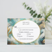 Luxe Turquoise Gold Brushstroke RSVP Kaartje (Staand voorkant)