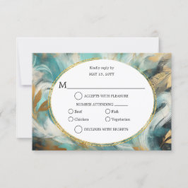 Luxe Turquoise Gold Brushstroke RSVP Kaartje