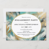 Luxe Turquoise Gold Brushstrokes Engagement Party Kaart (Voorkant)