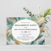 Luxe Turquoise Gold Brushstrokes Engagement Party Kaart (Staand voorkant)