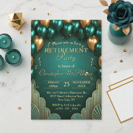Luxe Turquoise Gouden Ballon Art Deco Pensioenfees Kaart