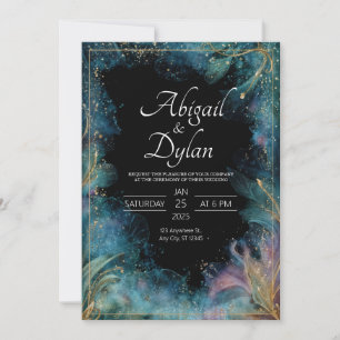 Luxe Turquoise Gouden Blad Hemels Bruidsframe Kaart