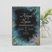 Luxe Turquoise Gouden Blad Hemels Bruidsframe Kaart (Staand voorkant)