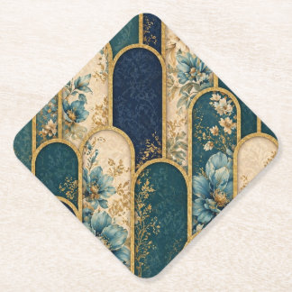 Luxe turquoise & gouden bloemenboog papieren onder kartonnen onderzetters