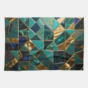 Luxe Turquoise Gouden Geometrisch Mozaïekpatroon Theedoek