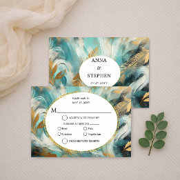 Luxe Turquoise Gouden Kwast RSVP Kaartje