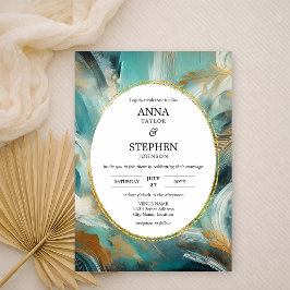 Luxe Turquoise Gouden Kwaststreek Trouwfeest Kaart