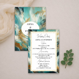 Luxe Turquoise Gouden Penseelstreken Informatiekaartje