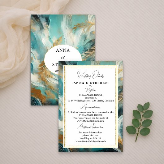 Luxe Turquoise Gouden Penseelstreken Informatiekaartje