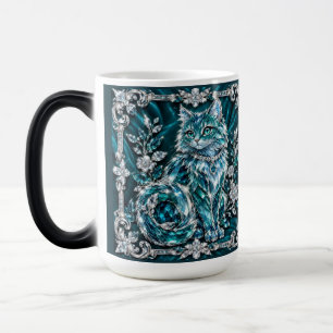 Luxe Turquoise Kristallen Kat Zilveren Frame Magische Mok