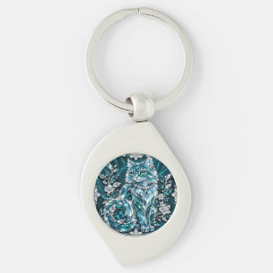 Luxe Turquoise Kristallen Kat Zilveren Frame Sleutelhanger