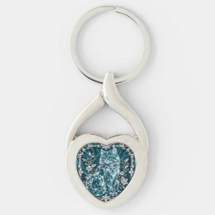 Luxe Turquoise Kristallen Kat Zilveren Frame Sleutelhanger
