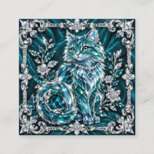 Luxe Turquoise Kristallen Kat Zilveren Frame Vierkante Visitekaartje