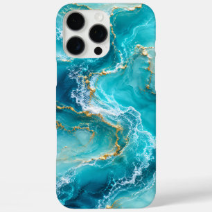 Luxe Turquoise Oceaan Marmer met Gouden Folie Golv iPhone 16 Pro Max Hoesje
