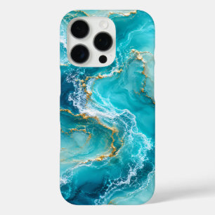 Luxe Turquoise Oceaan Marmer met Gouden Folie Golv iPhone 16 Pro Hoesje