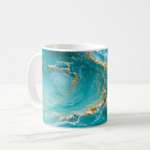 Luxe Turquoise Oceaan Marmer met Gouden Folie Golv Koffiemok