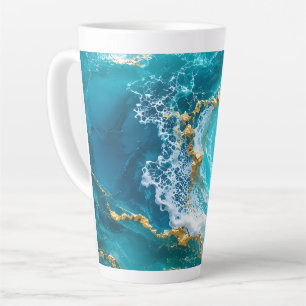 Luxe Turquoise Oceaan Marmer met Gouden Folie Golv Latte Mok