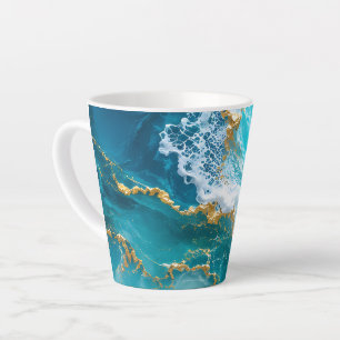 Luxe Turquoise Oceaan Marmer met Gouden Folie Golv Latte Mok