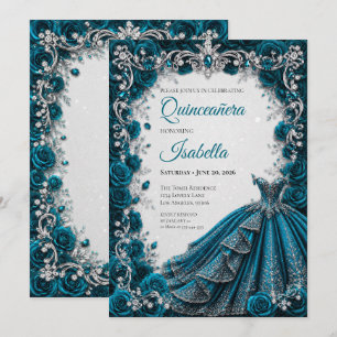 Luxe Turquoise Prinses Quinceañera Uitnodiging