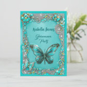 luxe turquoise Quinceanera party Vlinder chic Kaart (Staand voorkant)