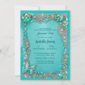 luxe turquoise Quinceanera party Vlinder chic Kaart (Achterkant)