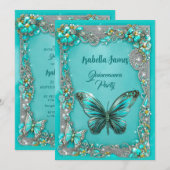 luxe turquoise Quinceanera party Vlinder chic Kaart (Voorkant / Achterkant)
