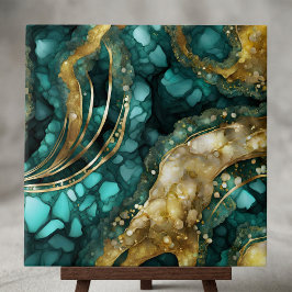 Luxe Turquoise Vloeibaar Goud Marmer Agaat Geode Tegeltje