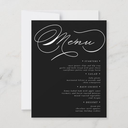 Luxe Typografie Bruiloft Menu Kaart (Voorkant)