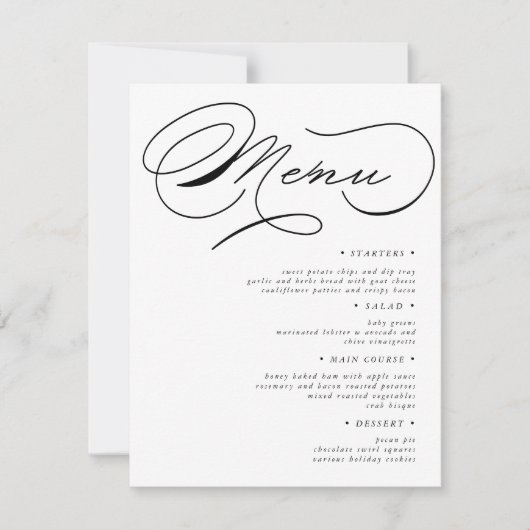 Luxe Typografie Bruiloft Menu Kaart (Voorkant)