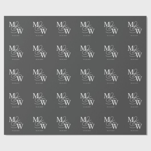 Luxe Typografie Bruiloft Monogram Cadeaupapier (Vlak)