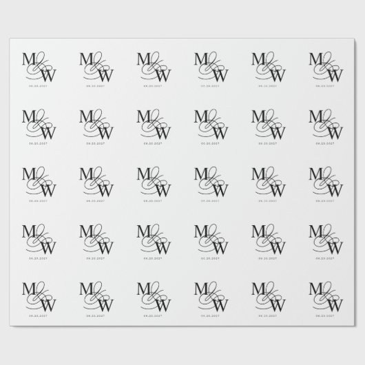 Luxe Typografie Bruiloft Monogram Cadeaupapier (Vlak)