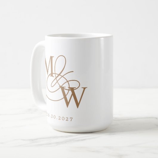 Luxe Typografie Bruiloft Monogram Koffiemok (Voorkant links)