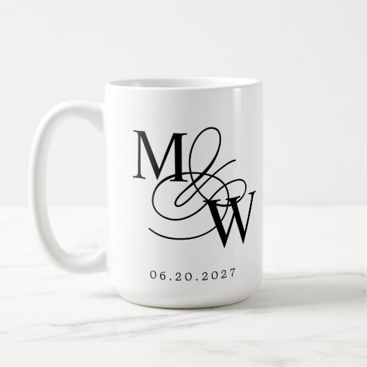 Luxe Typografie Bruiloft Monogram Koffiemok (Links)