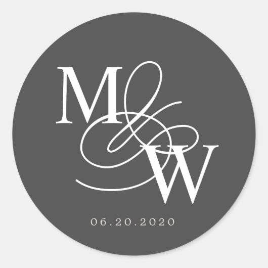 Luxe Typografie Bruiloft Monogram Ronde Sticker (Voorkant)