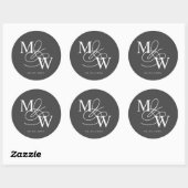 Luxe Typografie Bruiloft Monogram Ronde Sticker (Vel)