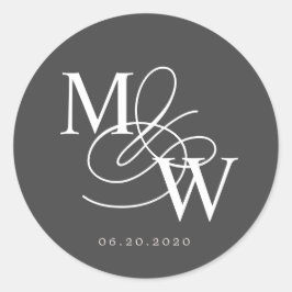 Luxe Typografie Bruiloft Monogram Ronde Sticker