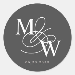 Luxe Typografie Bruiloft Monogram Ronde Sticker
